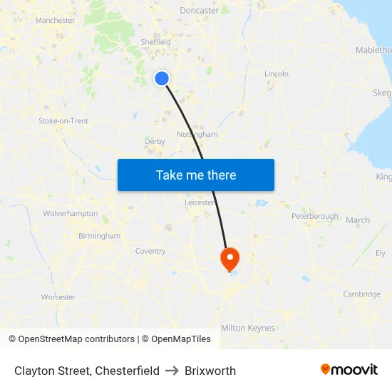 Clayton Street, Chesterfield to Brixworth map