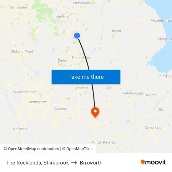 The Rocklands, Shirebrook to Brixworth map