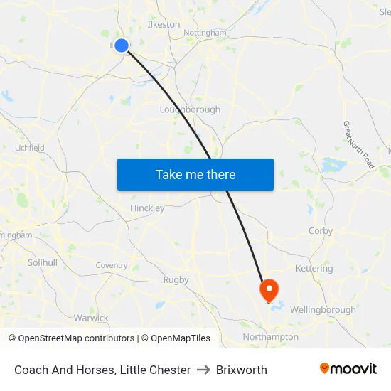 Coach And Horses, Little Chester to Brixworth map