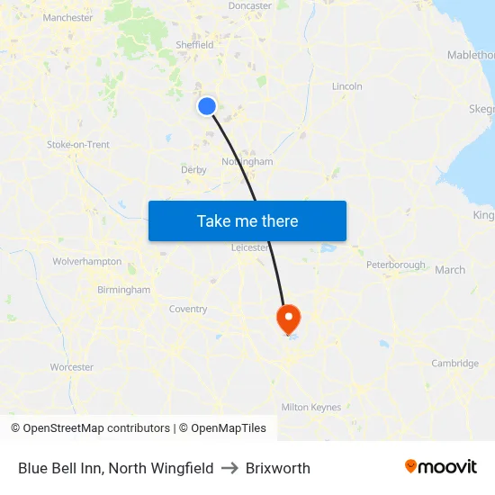 Blue Bell Inn, North Wingfield to Brixworth map