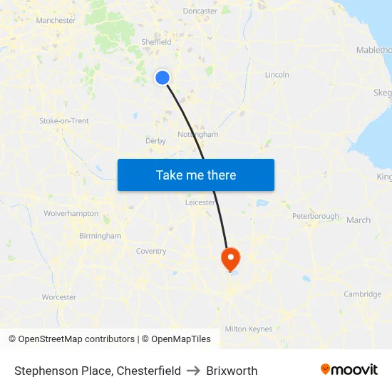 Stephenson Place, Chesterfield to Brixworth map