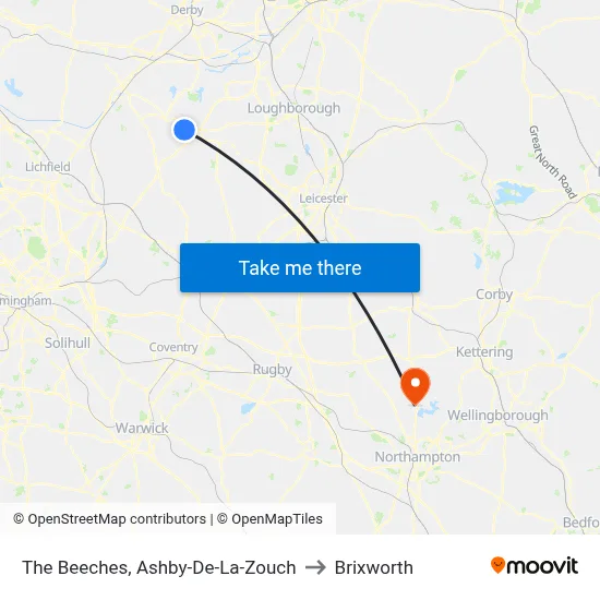 The Beeches, Ashby-De-La-Zouch to Brixworth map