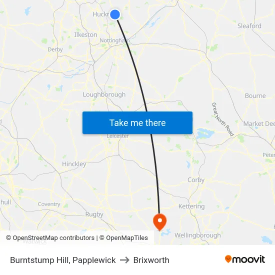 Burntstump Hill, Papplewick to Brixworth map