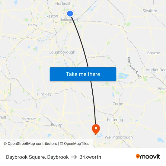 Daybrook Square, Daybrook to Brixworth map