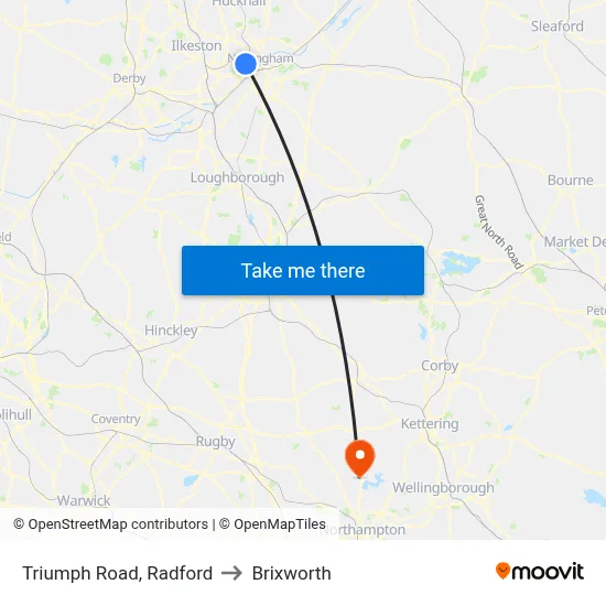 Triumph Road, Radford to Brixworth map