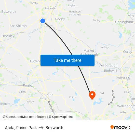 Asda, Fosse Park to Brixworth map