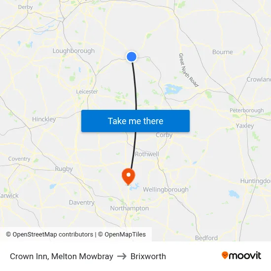 Crown Inn, Melton Mowbray to Brixworth map