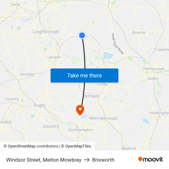 Windsor Street, Melton Mowbray to Brixworth map