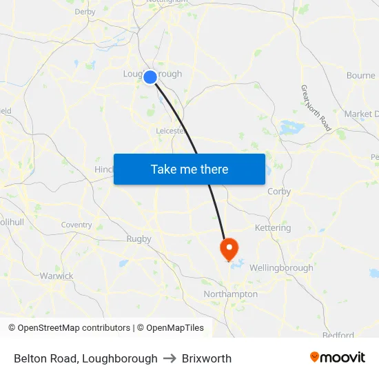 Belton Road, Loughborough to Brixworth map