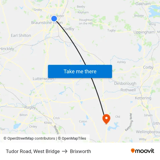Tudor Road, West Bridge to Brixworth map