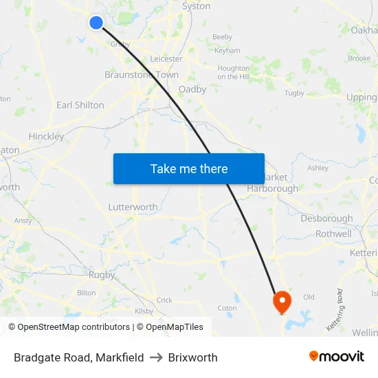 Bradgate Road, Markfield to Brixworth map