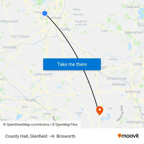 County Hall, Glenfield to Brixworth map