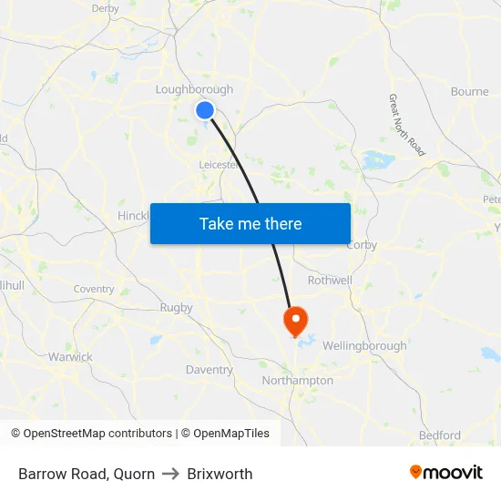 Barrow Road, Quorn to Brixworth map
