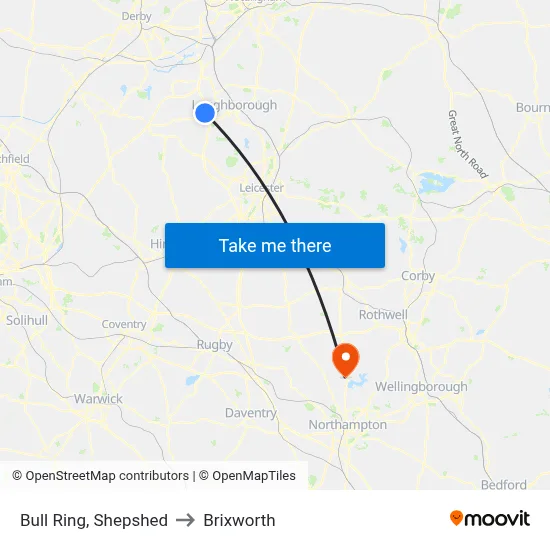 Bull Ring, Shepshed to Brixworth map