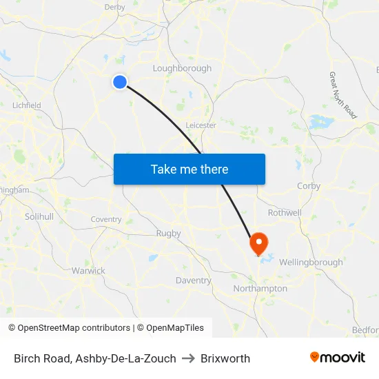 Birch Road, Ashby-De-La-Zouch to Brixworth map
