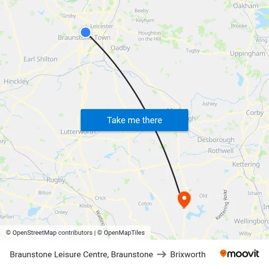 Braunstone Leisure Centre, Braunstone to Brixworth map