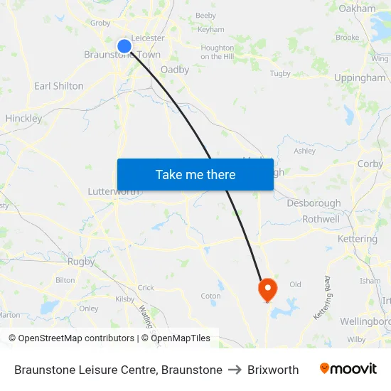 Braunstone Leisure Centre, Braunstone to Brixworth map