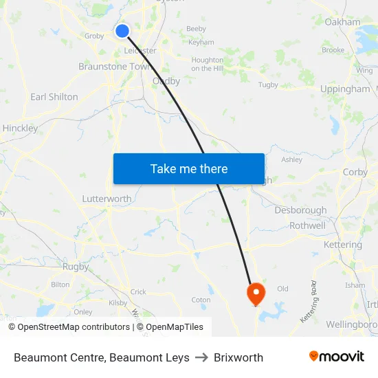 Beaumont Centre, Beaumont Leys to Brixworth map