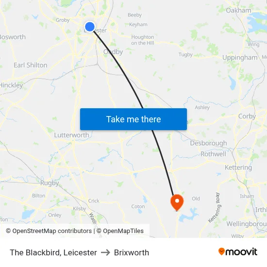 The Blackbird, Leicester to Brixworth map