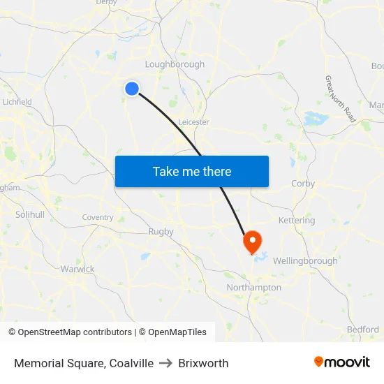 Memorial Square, Coalville to Brixworth map