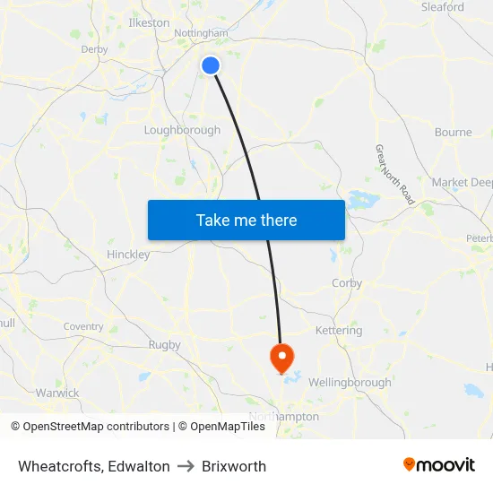 Wheatcrofts, Edwalton to Brixworth map