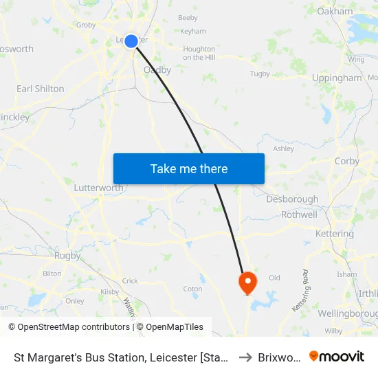 St Margaret's Bus Station, Leicester [Stand Sc] to Brixworth map