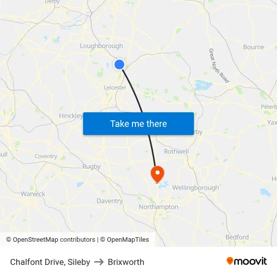 Chalfont Drive, Sileby to Brixworth map