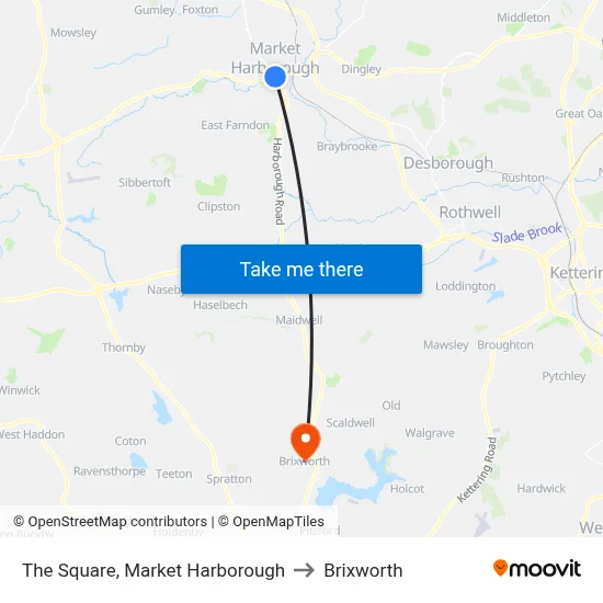 The Square, Market Harborough to Brixworth map