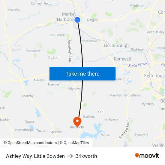 Ashley Way, Little Bowden to Brixworth map