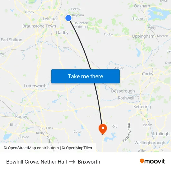 Bowhill Grove, Nether Hall to Brixworth map