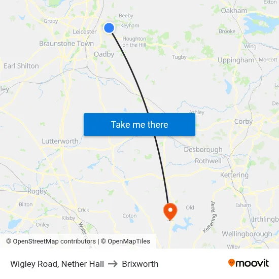 Wigley Road, Nether Hall to Brixworth map
