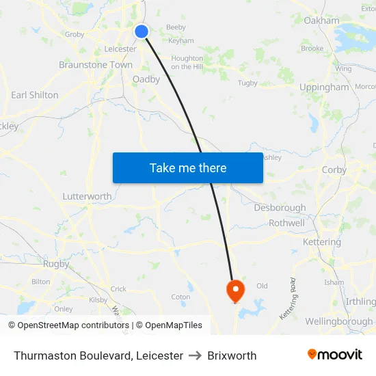 Thurmaston Boulevard, Leicester to Brixworth map