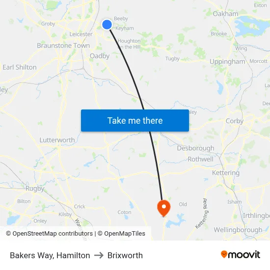 Bakers Way, Hamilton to Brixworth map