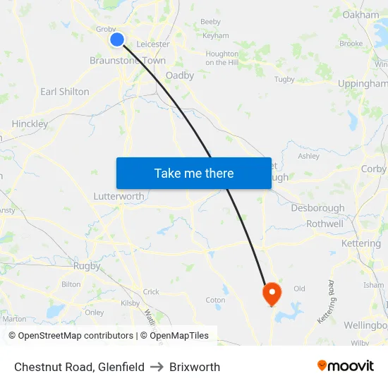 Chestnut Road, Glenfield to Brixworth map