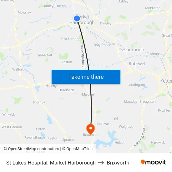 St Lukes Hospital, Market Harborough to Brixworth map