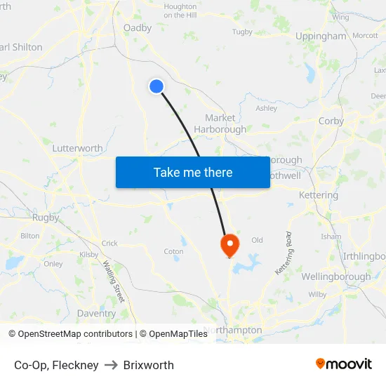 Co-Op, Fleckney to Brixworth map