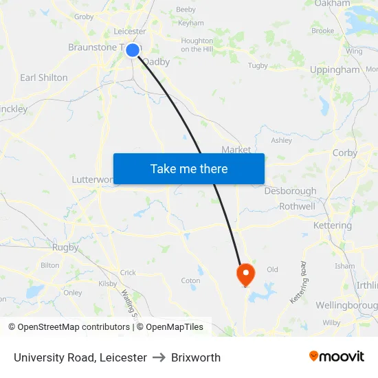 University Road, Leicester to Brixworth map