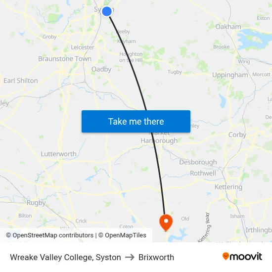 Wreake Valley College, Syston to Brixworth map