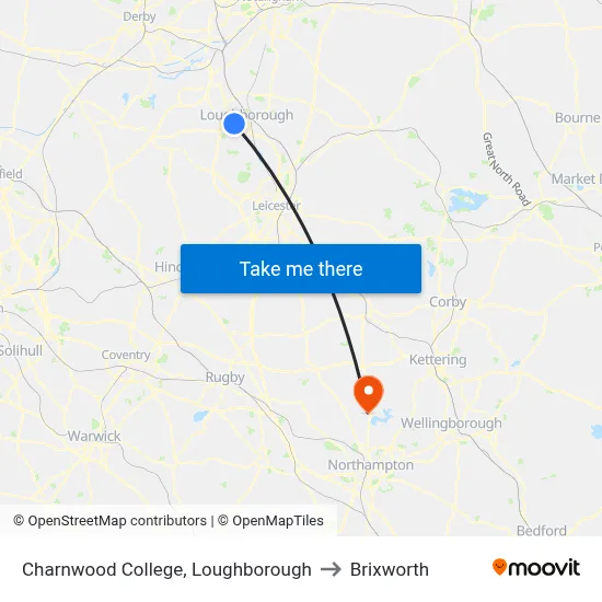 Charnwood College, Loughborough to Brixworth map