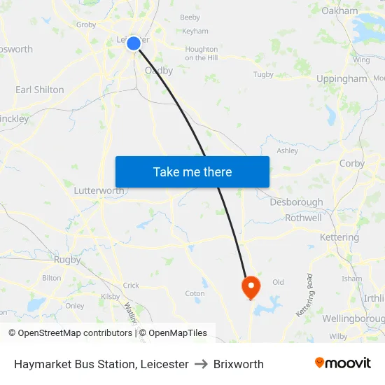 Haymarket Bus Station, Leicester to Brixworth map