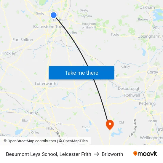 Beaumont Leys School, Leicester Frith to Brixworth map