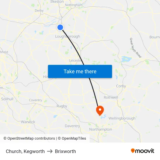 Church, Kegworth to Brixworth map