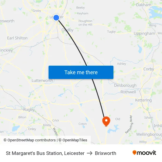St Margaret's Bus Station, Leicester to Brixworth map