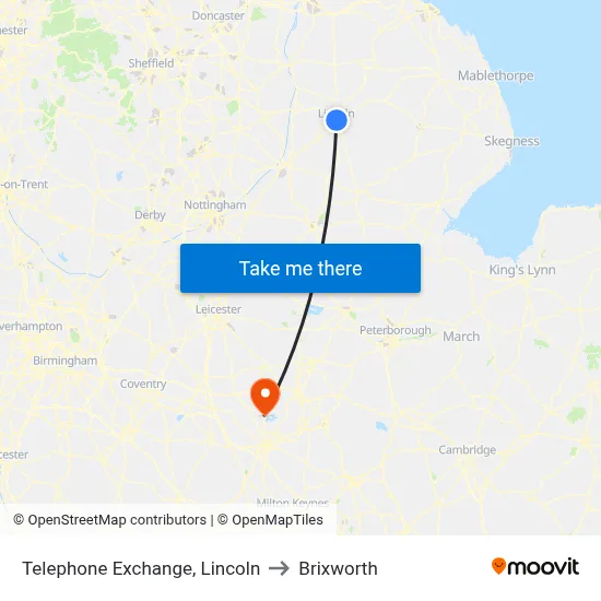 Telephone Exchange, Lincoln to Brixworth map