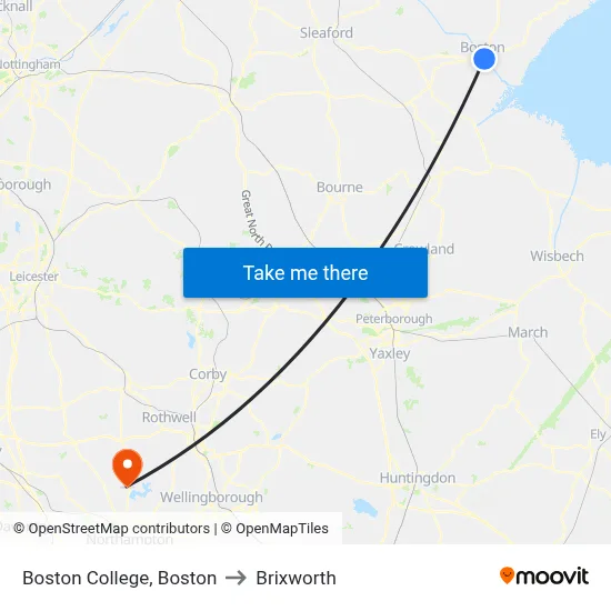 Boston College, Boston to Brixworth map