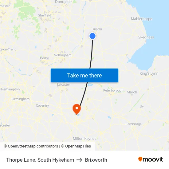 Thorpe Lane, South Hykeham to Brixworth map