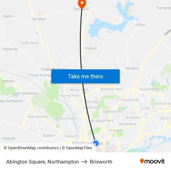 Abington Square, Northampton to Brixworth map