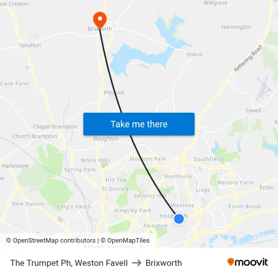 The Trumpet Ph, Weston Favell to Brixworth map