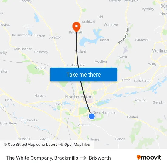 The White Company, Brackmills to Brixworth map