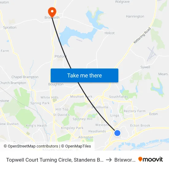 Topwell Court Turning Circle, Standens Barn to Brixworth map